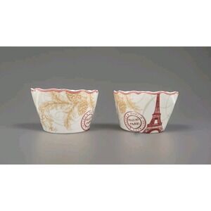 222 Fifth Joyeux Noel Gold Eiffel Tower Paris France Set of 2 Bowls